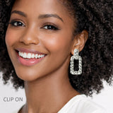 113403, TEXTURED OPEN RECTANGLE CLIP ON EARRINGS