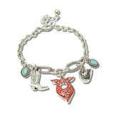 113407, WESTERN BANDANA BOOTS AND HAT MULTI CHARM BRACELET