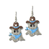113409, WESTERN GHOST COWBOY RHINESTONE EARRINGS