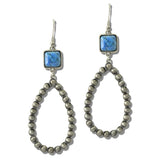 113411, HANDCRAFTED SQUARE STONE ACCENT WESTERN BEADED TEARDROP EARRINGS