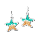 113419, CRUSED STONE AND BEACH SAND STARFISH DROP EARRINGS