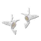 113421, TWO TONE SCULPTED HUMMINGBIRD DROP EARRINGS