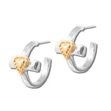 113424, TWO TONE HEART CROSS HALF HOOP EARRINGS