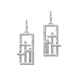 113425, TEXTURED THREE CROSSES OPEN FRAME DROP EARRINGS