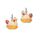 113426, ENAMELED HEN ON WOVEN NEST DROP EARRINGS