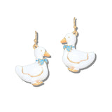 113427, ENAMELED GOOSE WITH BOW DROP EARRINGS
