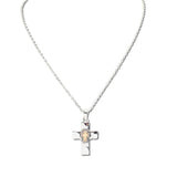 113433, TWO TONE LAYERED CROSS PENDANT NECKLACE