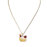 113438, 3D ENAMEL HEN IN BASKET PENDANT NECKLACE