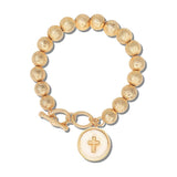 113451, MEDALLION CROSS CHARM BEADED STRETCH TOGGLE BRACELET