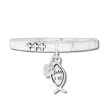 113452, JOHN 3:16 FISH AND HEART CHARM STRETCH BRACELET