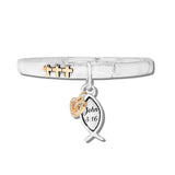 113452, JOHN 3:16 FISH AND HEART CHARM STRETCH BRACELET
