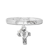 113454, ENGRAVED FAITH HOPE LOVE CROSS CHARM STRETCH BRACELET