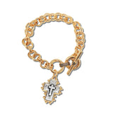 113455, ORNATE CROSS CHARM DOUBLE LINK TOGGLE BRACELET