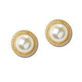 113463, PEARL CABOCHON TEXTURED FRAME STUD EARRINGS