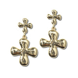 113468, ORGANIC SCULPTED CROSS DROP EARRINGS