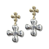 113468, ORGANIC SCULPTED CROSS DROP EARRINGS