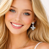 113468, ORGANIC SCULPTED CROSS DROP EARRINGS