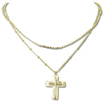 113472, TEXTURED LAYERED CROSS PENDANT NECKLACE