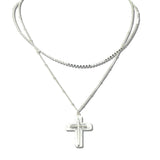 113472, TEXTURED LAYERED CROSS PENDANT NECKLACE