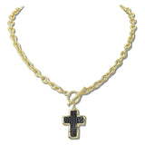 113473, FAUX LEATHER CROSS PENDANT TOGGLE CHAIN NECKLACE
