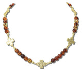 113478, TORTOISE BEAD HAMMERED CROSS STATION NECKLACE