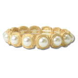 113481, FACETED GEMSTONE AND PEARL FRAMED STRETCH BRACELET
