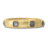 113482, HAMMERED METAL FACETED GEMSTONE AND PEARL STRETCH BRACELET