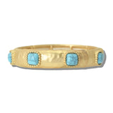 113482, HAMMERED METAL FACETED GEMSTONE AND PEARL STRETCH BRACELET