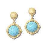 113483, RIBBED STUD FACETED PEARL AND GEMSTONE DROP EARRINGS