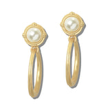 113484, FACETED GEMSTONE AND PEARL RING DROP EARRINGS