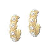 113485, FACETED GEMSTONE AND PEARL STATION HOOP EARRINGS