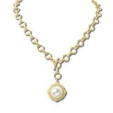 113486, FACETED GEMSTONE AND PEARL MEDALLION TOGGLE CHAIN NECKLACE