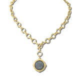 113486, FACETED GEMSTONE AND PEARL MEDALLION TOGGLE CHAIN NECKLACE