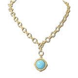 113486, FACETED GEMSTONE AND PEARL MEDALLION TOGGLE CHAIN NECKLACE