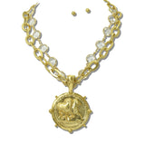 113499, WATER RESISTANT 24K GOLD TONE HORSE COIN PENDANT LAYERED CHAIN NECKLACE