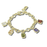 113506, 14K GOLD PLATED EMERALD CUT CZ CHARM BRACELET