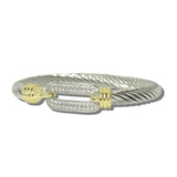 113509, 14K GOLD PLATED CABLE CZ PAVE RECTANGULAR BUCKLE BRACELET