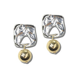 113516, HAMMERED FREEFORM PLATE AND SPHERE DROP EARRINGS