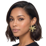 113518, SCULPTURAL OPENWORK WIREFRAME FLORAL STUD EARRINGS