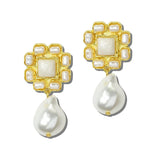 113521, VINTAGE SQUARE PEARL CLUSTER AND BAROQUE PEARL DROP EARRINGS