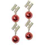 113523, PAVE RHINESTONE CHRISTMAS HO-HO LETTER AND ORNAMENT DROP EARRINGS