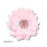 113530, AWARENESS PINK RIBBON SATIN FLOWER BROOCH PIN