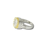 113534, 14K GOLD PLATED TWO TONE CUSHION CZ BEADED BEZEL RING