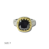 113535, 14K GOLD PLATED TWO TONE CUSHION CZ BEADED BEZEL RING
