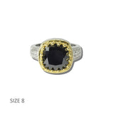 113535, 14K GOLD PLATED TWO TONE CUSHION CZ BEADED BEZEL RING