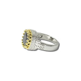 113535, 14K GOLD PLATED TWO TONE CUSHION CZ BEADED BEZEL RING
