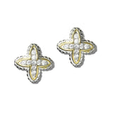 113538, 14K GOLD PLATED QUATREFOIL PAVE CZ STUD EARRINGS