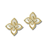 113542, 14K GOLD PLATED MOTHER OF PEARL CZ CLOVER STUD EARRINGS