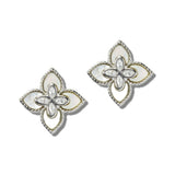 113542, 14K GOLD PLATED MOTHER OF PEARL CZ CLOVER STUD EARRINGS
