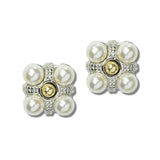 113544, 14K GOLD PLATED PEARL QUAD CLUSTER STUD EARRINGS